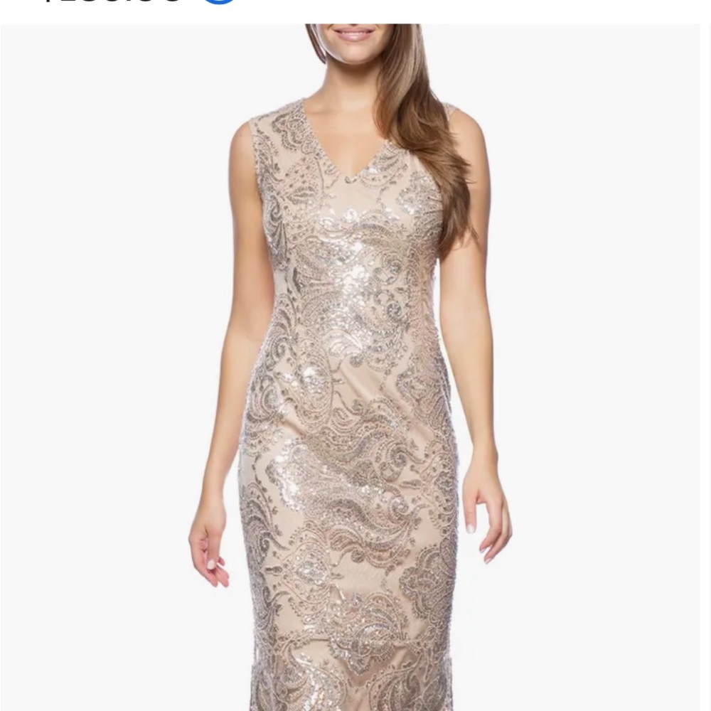 MARINA  Silver and Cream Sequin Midi Dress - Picture 2 of 4